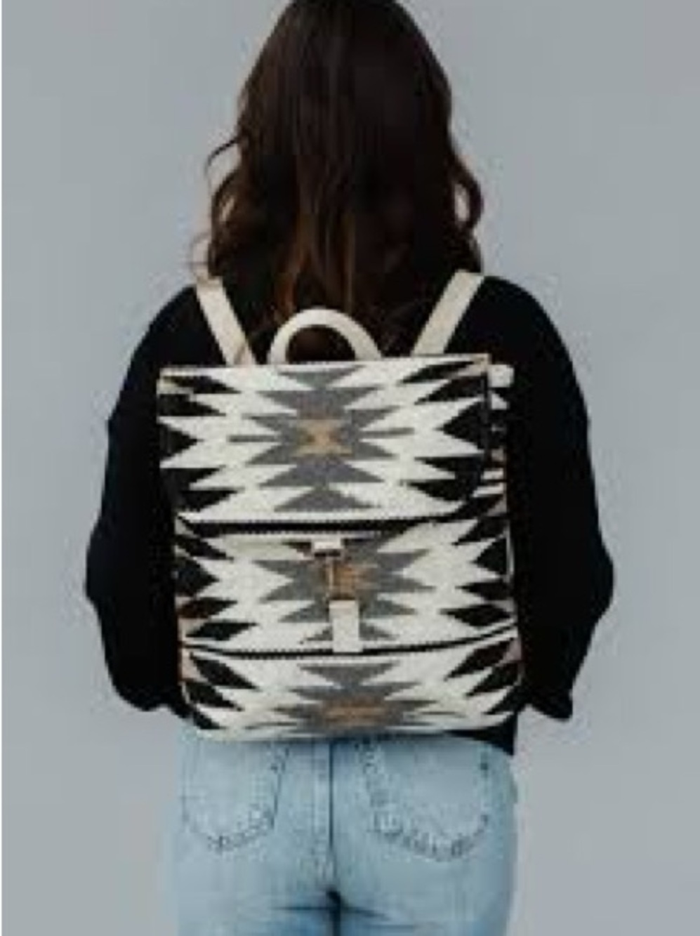 Myra Bag Cream Black Gray Aztec Wool Blend Western Boho Backpack NWT